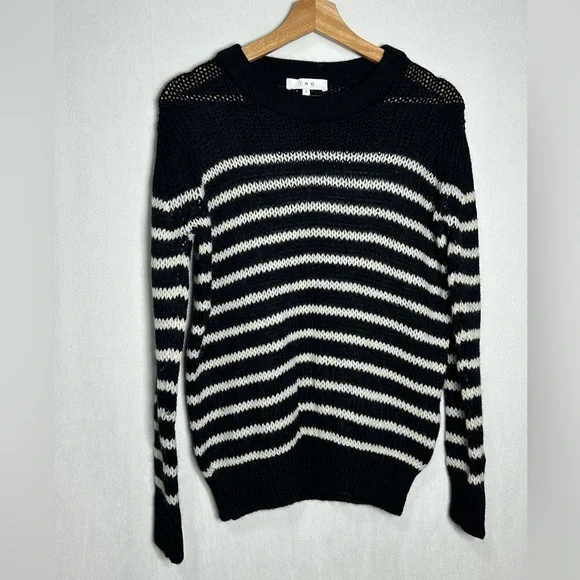 IRO Paris Somk Striped Alpaca Merino Wool Blend Knit Sweater Black White -Small - Picture 2 of 5